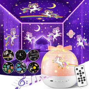 PIKOY Kids Night Light Projector,15 Films+Sound Machine for Kids Projector Night Light for Kids,Remote Toddler Night Light Projector for Kids Room,Rotation Star Projector Unicorn Night Light Projector