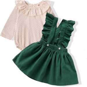 Kucnuzki Newborn Baby Girl Clothes Toddler Long Sleeve Ruffle Romper Top Infant Skirt Set Little Girl Overall Dress