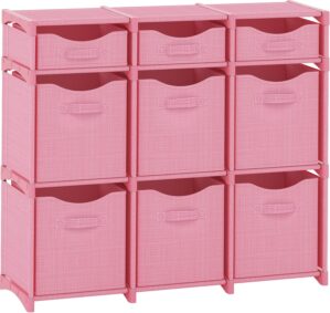 9 Cube Closet Organizers And Storage | Includes All Storage Cube Bins | Easy To Assemble Closet Storage Unit With Drawers | Room Organizer For Clothes, Baby Closet Bedroom, Playroom, Dorm (Pink)
