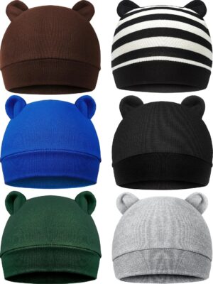 6 Pieces Newborn Baby Hat Bear Ears Infant Caps Baby Boy Girl Toddler Hats Infant Beanie Caps for 0-3 Months