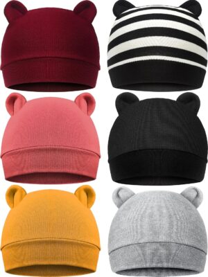 6 Pieces Newborn Baby Hat Bear Ears Infant Caps Baby Boy Girl Toddler Hats Infant Beanie Caps for 0-3 Months