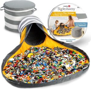 Creative QT SlideAway Toy Storage Organizer & Play Mat for Kids – Organizer Storage Bin – Kids Toy Box for Boys & Girls – Playroom Bin – Holders for Kid Rooms, Classrooms, Teachers – Grey Stripes