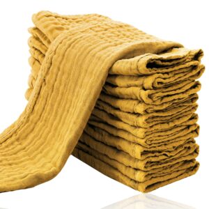 Cute Castle 12 Pack Muslin Burp Cloths for Baby – Ultra-Soft 100% Cotton Baby Washcloths – Large 20” by 10” Super Absorbent Milk Spit Up Rags – Burpy Cloths for Unisex, Boy, Girl – Honey