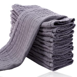 Cute Castle 12 Pack Muslin Burp Cloths for Baby – Ultra-Soft 100% Cotton Baby Washcloths – Large 20” by 10” Super Absorbent Milk Spit Up Rags – Burpy Cloths for Unisex, Boy, Girl – Grey