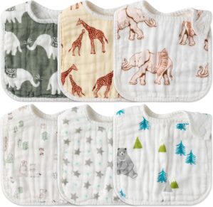Zainpe 6Pcs Snap Muslin Cotton Baby Bibs Cute Infants Drooling Bib Soft Absorbent Adjustable Burp Cloths