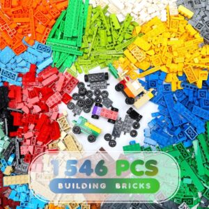 Classic Building Bricks Set, 1546 Pieces Basic Building Blocks with Wheels, STEM Creative Compatible with All Major Brands, Ideal Educational Toy for Kids Teens