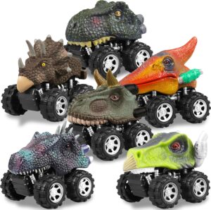 Dinosaur Toys Pull Back Cars for Boy, Dino Car Toy Set for Kids, Pull Back Vehicles for T-Rex Dinosaur Games, Birthday Gifts for Age 3 4 5 6 Year Old Toddlers Boys Girls (6 Pack)