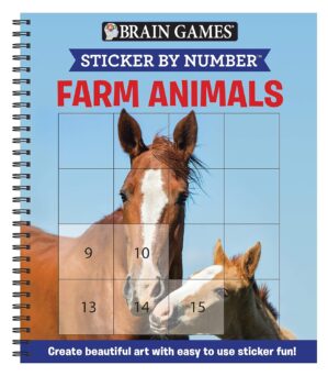 Brain Games – Sticker by Number: Farm Animals (Easy – Square Stickers): Create Beautiful Art With Easy to Use Sticker Fun!