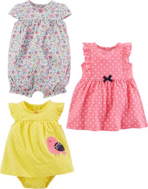 Simple Joys by Carter’s Baby Girls’ 3-Pack Romper, Sunsuit and Dress