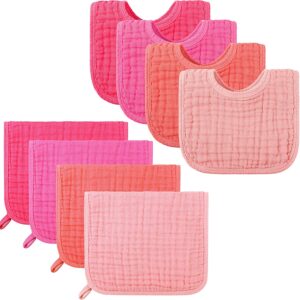 Tatuo 8 Pieces Baby Muslin Bibs & Burp Cloths Set, 20 x 10 Inch