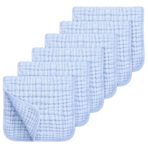 Looxii Muslin Burp Cloths 100% Cotton Muslin Cloths Large 20”x10” Extra Soft and Absorbent 6 Pack Baby Burping Cloth for Boys and Girls (Blue)