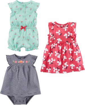 Simple Joys by Carter’s Baby Girls’ 3-Pack Romper, Sunsuit and Dress