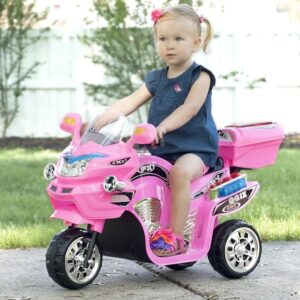 Lil’ Rider Electric Motorcycle for Kids – 3-Wheel Battery Powered Motorbike for Kids Ages 3-6 – Fun Decals- Reverse- and Headlights (Pink), Large