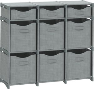9 Cube Closet Organizers, Includes All Storage Cube Bins, Easy To Assemble Storage Unit With Drawers | Room Organizer For Clothes, Baby Closet Bedroom, Playroom, Dorm (Light Grey)