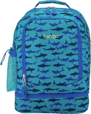 Bentgo Kids 2-in-1 Backpack & Insulated Lunch Bag – Durable 16” Backpack & Lunch Container in Unique Prints for School & Travel – Water Resistant, Padded & Large Compartments (Shark)