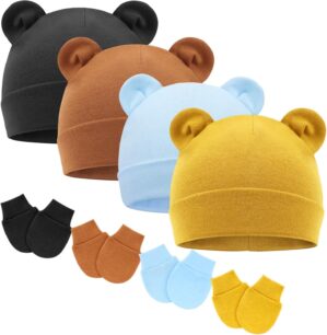 BQUBO Newborn Baby Hats Mittens Set for Boys Girls Hospital Hat Beanie Infant Caps Baby Gloves