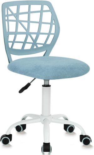 FurnitureR Desk Chair, Adjustable Kids Computer Task Chair Office Chairs with Plastic Backrest and Padded Seat Cushion, Swivel Armless Children Study Chair with Rolling Wheels, Blue