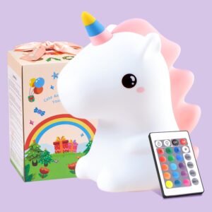 ONEFIRE Unicorn Night Light for Kids,【Cute Gifts&Remote】 16 Colors Kids Night Light,5 Lightness Toddler Night Light Kids,Last 10H Nightlight for Kids Room,Soft Cute Night Lights for Kids,Unicorn Lamp