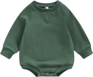 Infant Baby Girl Boy Oversized Sweatshirt Romper Solid Crewneck Sweater Romper Long Sleeve Bubble Bodysuit Tops