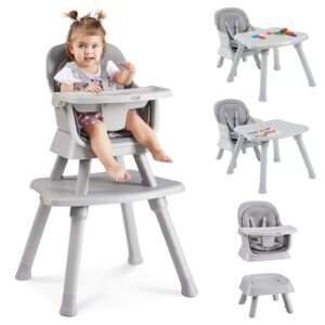 8 in 1 Baby High Chair with Removable Tray, Multifunctional High Chair for Babies and Toddlers, Converts Kids Table & Chair Set/Toddler Building Block Table/Step Stool/Small Dining Chair (Grey)