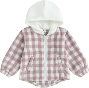 Toddler Baby Plaid Hoodies Long Sleeve Removable Flannel Jacket Infant Boy Girl Zip Up Hooded Sweatshirt Outerwear