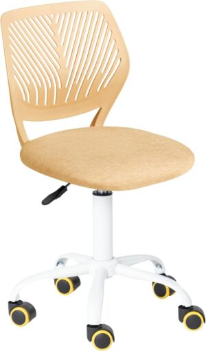 Desk Chair Armless, Comfy Small Home Office Chair with Fabric Seating Cushion and Plastic Low-Back, Adjustable Swivel Study Computer Task Chair for Student Children Kids with Rolling Wheels