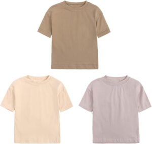 Baby Boys Girls Solid T-Shirts Crew Neck Short Sleeve Casual Tops Toddler Kids Summer Cotton Tees