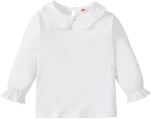 12M-6Y Baby Girls Long Sleeves Solid Color Doll Collar T-Shirt Blouse Toddler Kids Basic Pullover Bottom Tops