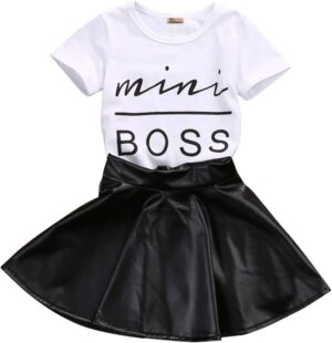 Toddler Girls Fashion Clothes Set Sassy Beauty Mini Boss Short Sleeve Tops+Mini Button Skirts Dress Summer Outfit