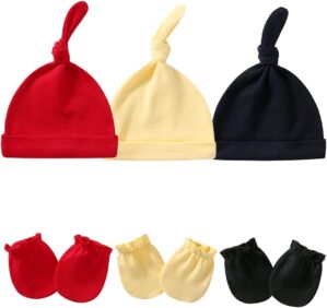 Newborn Hat and Mittens Soft Newborn Hats for Girls and Boys Set Cute Baby Girl Caps 0-6 Months