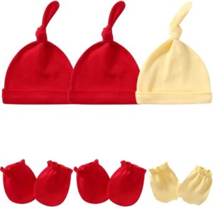 Newborn Hat and Mittens Soft Newborn Hats for Girls and Boys Set Cute Baby Girl Caps 0-6 Months