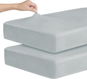 Stretchy Crib Sheets for Boys Girls, 2 Pack Baby Crib Sheets Fitted for Standard Crib and Toddler Bed Mattress 52″ x 28″, Soft and Breathable Fitted Crib Sheets Neutral, Grey