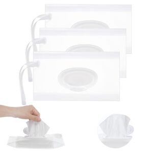 3 Pack Wet Wipes Dispenser, Portable Wipe Dispenser on The Go Travel Wipes Case Wipes Container Reusable Wipes Pouch Baby Wipe Holder for Diaper Bag Travel Strollers Backpacks (Clear)