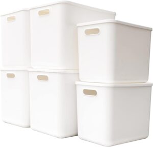 Plastic Storage Baskets Bins Boxes With Lids,Organizing Container White Storage Organizer Bins For Shelves Drawers Desktop Playroom Classroom Office,6-Pack(4XL+2L)