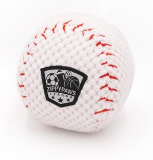 ZippyPaws SportsBallz – Dog Squeaky Toys to Keep Them Busy, Funny Plush for Small, Medium, & Large Dogs, Cute Stuffed Puppy Toy, Pet Products, Gift for All Breeds, Interactive Squeaker – Baseball