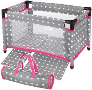 Toy Baby Crib for Dolls, Travel-Friendly Doll Bed for Baby Dolls, Baby Doll Crib for 18-Inch Dolls, Foldable Doll Bed with Carry Bag for 3+ Years Girls, Easy Assembly Realistic Baby Doll Bed KP0400S