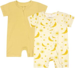 Teach Leanbh Baby Boys Girls 2 Pack Bamboo Viscose Pajamas 2 Way Zipper Short Sleeve Romper Jumpsuit Sleep and Play