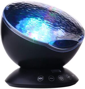 Ocean Wave Projector, Night Light Projector with Remote Control Timer, Dimmable 7 Colors LED Lighting Modes Music Speaker Water Lamp for Kids Adults Bedroom Gifts Party Decorations (Black)