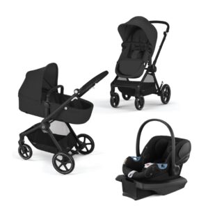 Cybex EOS 5-in-1 Travel System Stroller + Lightweight Aton G Infant Car Seat, Moon Black