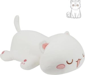 AFAN Cat Stuffed Animals Plush Cute Soft Cat Plush Pillow Toys Kawaii Cat Plushies Room Decor Gifts for Kids Girls Boys (Squinted Eyes, White, 13.7 Inch)