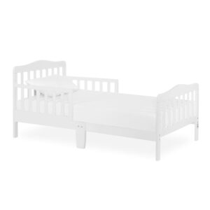 Classic Design Toddler Bed In White, Greenguard Gold And JPMA Certified, Low To Floor Design, Two Side Safety rails, Non-Toxic Finishes, Wooden Nursery Furniture