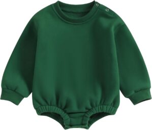 Baby Boy Girl Fleece Sweatshirt Romper Solid Color Long Sleeve Sweater Bubble Onesie Warm Fall Winter Clothes