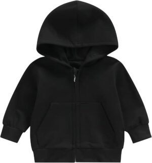 Toddler Baby Boy Girl Zip Up Hoodies Solid Color Hooded Sweatshirt Long Sleeve Jacket Casual Outerwear Fall Clothes