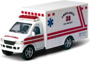 KiNSMART Rescue Team Ambulance 5″ Die Cast Metal Cabin w/Pullback Action