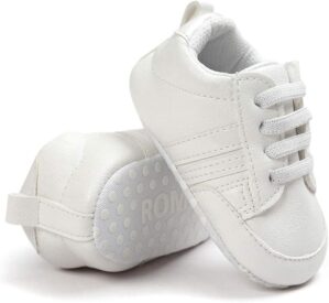 KIDSUN Infant Baby Boys Girls Sneaker Leather Soft Sole Anti-Slip Newborn Toddler White Casual Shoes First Walker Crib Shoes