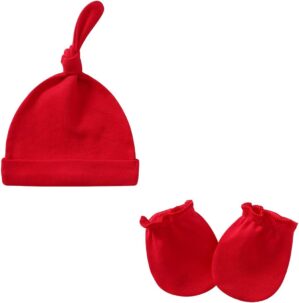 Newborn Hat and Mittens Soft Newborn Hats for Girls and Boys Set Cute Baby Girl Caps 0-6 Months