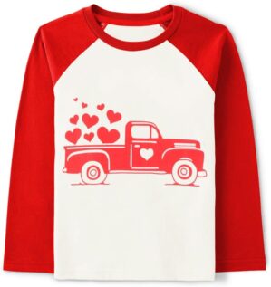 Boys Valentines Shirt Girls Valentine Tshirt Toddler Stripe Long Sleeve Shirt Kids Truck Love Heart Tee Tops 1-7Years