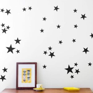 110Pcs Stars Wall Decal Vinyl Sticker, Removable Children Kids Art DIY Sticker Mural for Boy Girls Baby Room Decoration Good Night Nursery Wall Decor Home House Bedroom Design (Black)