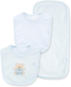 Little Me Baby Boys and Girls 100% Cotton 3-Piece Bib and Burp Sets, 2 Bibs and 1 Burp Cloth