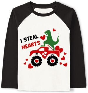 Boys Valentines Shirt Girls Valentine Tshirt Toddler Stripe Long Sleeve Shirt Kids Truck Love Heart Tee Tops 1-7Years